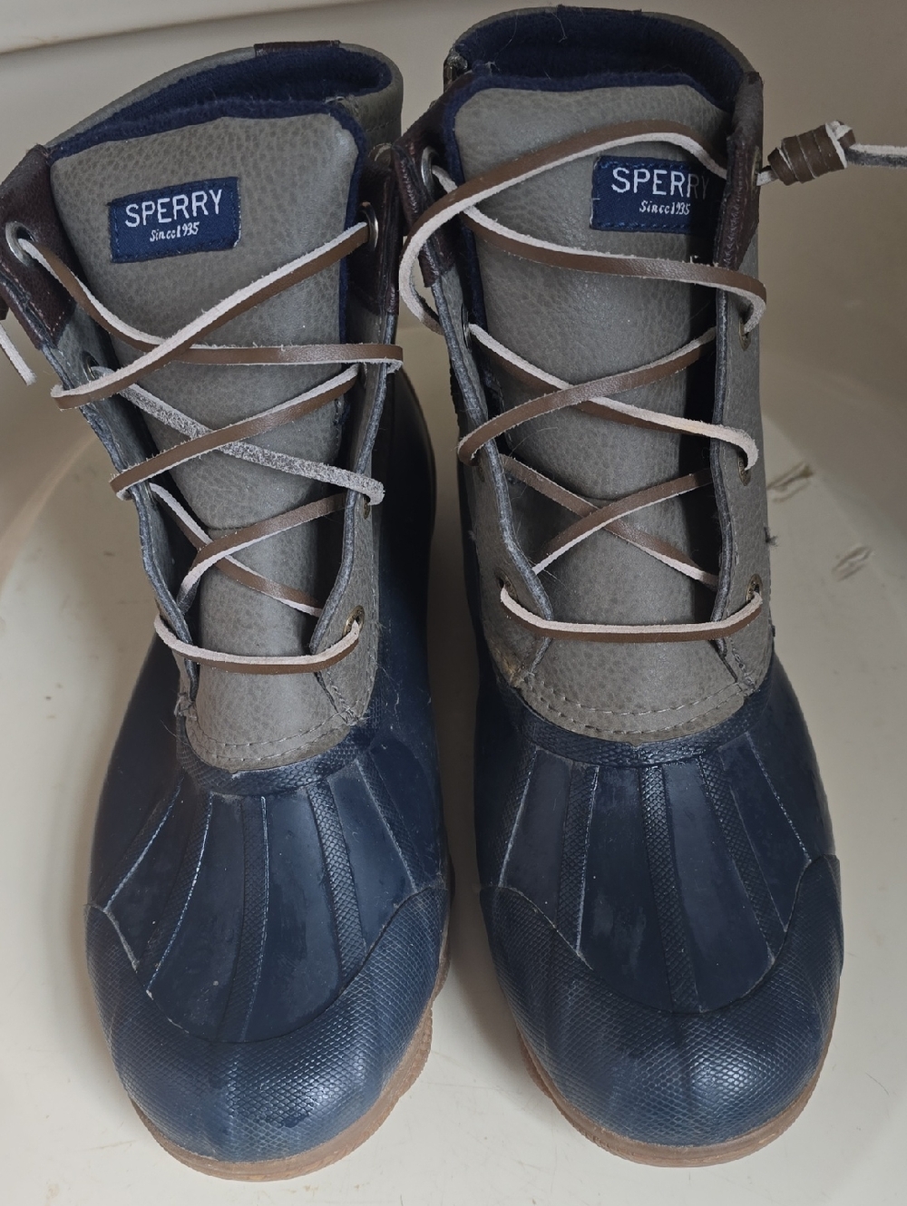 Sperry Navy and Gray Waterproof Lace-Up Duck Boots